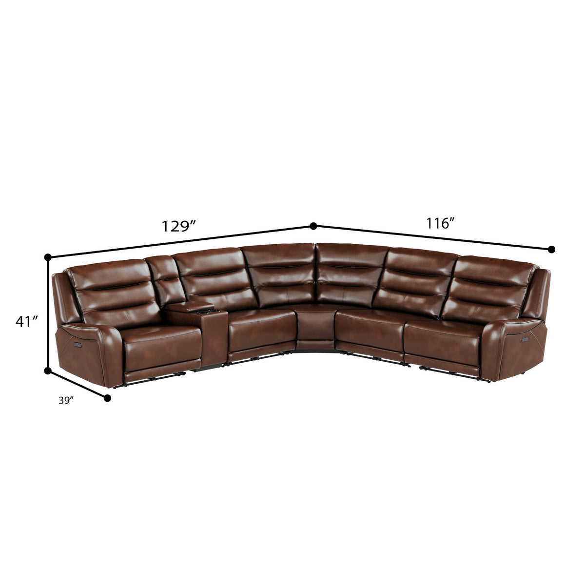 Duluth - Leather 6 Piece Dual Power Sectional - Porter Brown
