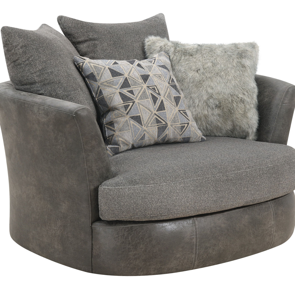 Berlin - Swivel Accent Chair With Barrel Back And Cozy Fabrics - Gray Herringbone & Sanded Microfiber