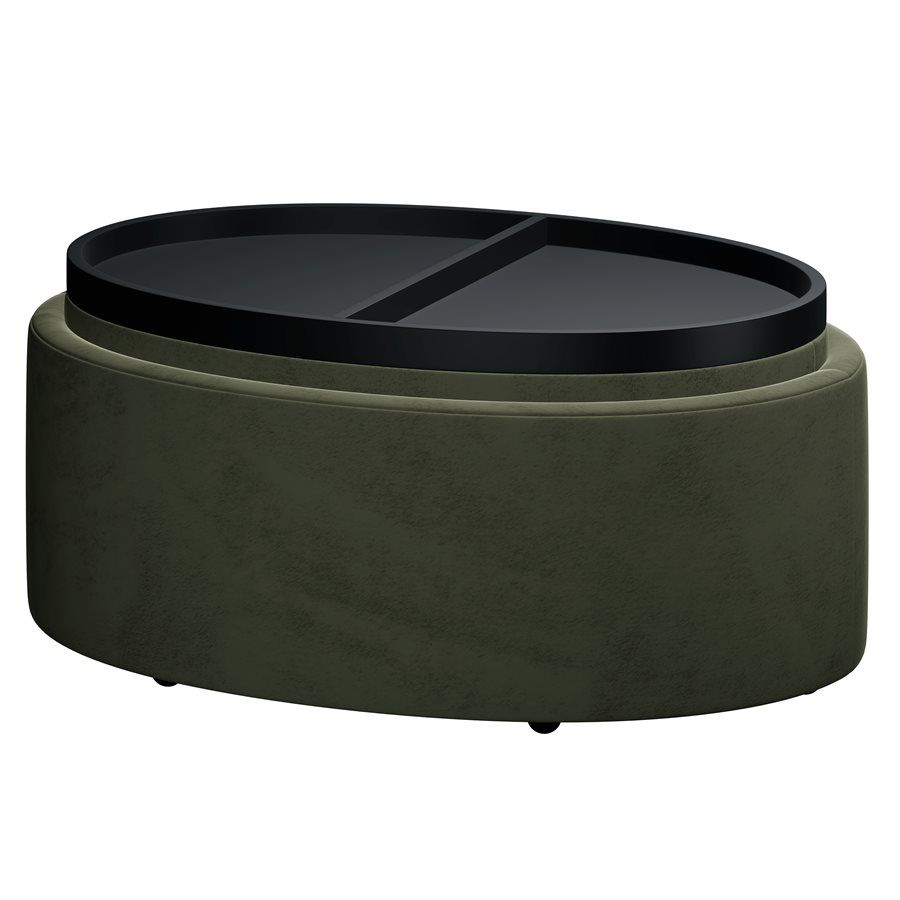 Casey - Reversible Tray Top Storage Ottoman With Polyester Velvet, Hidden Storage And Castors - Moss Green