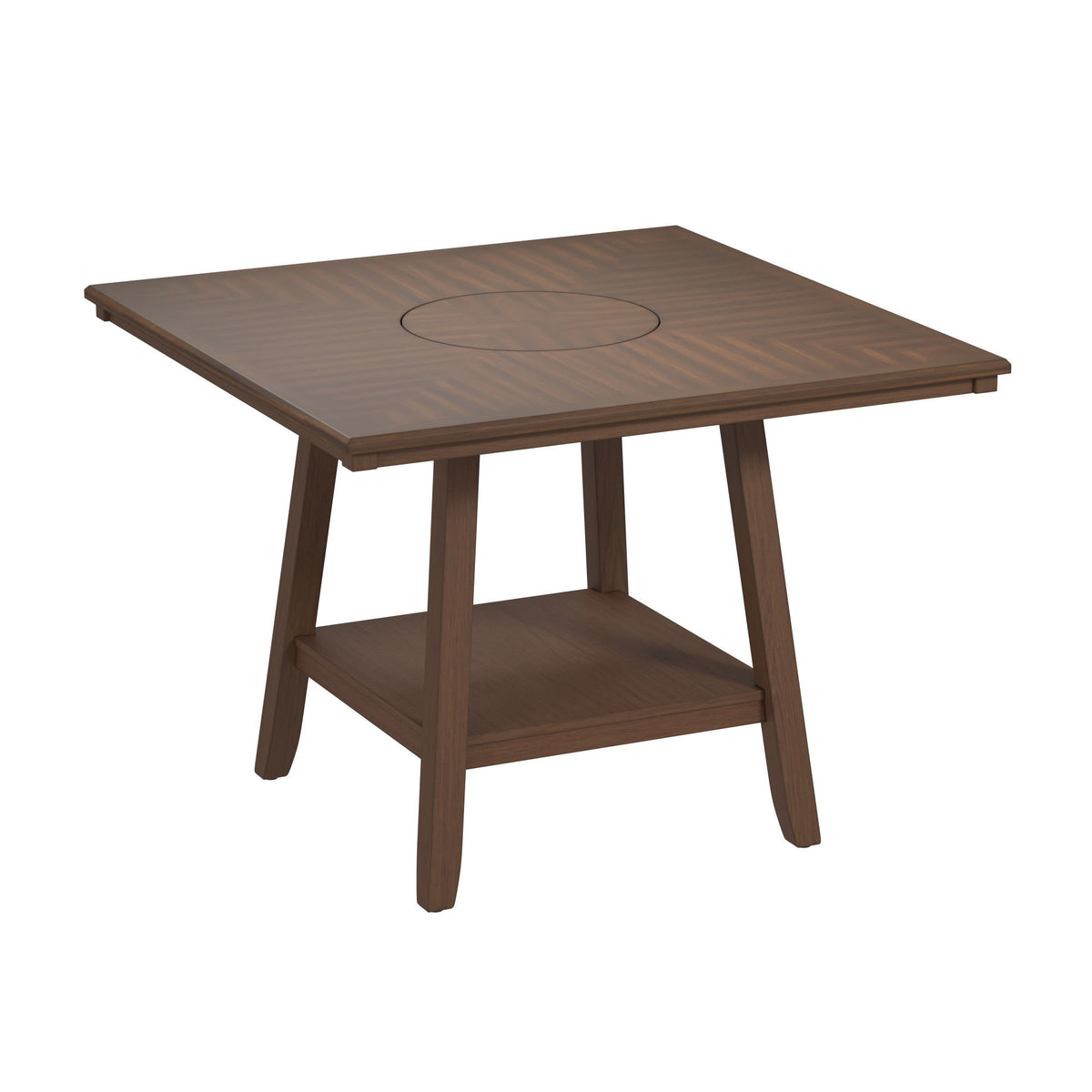 Seneca - Gathering Height Table With 18" Lazy Susan And Lower Storage Shelf - Walnut Brown