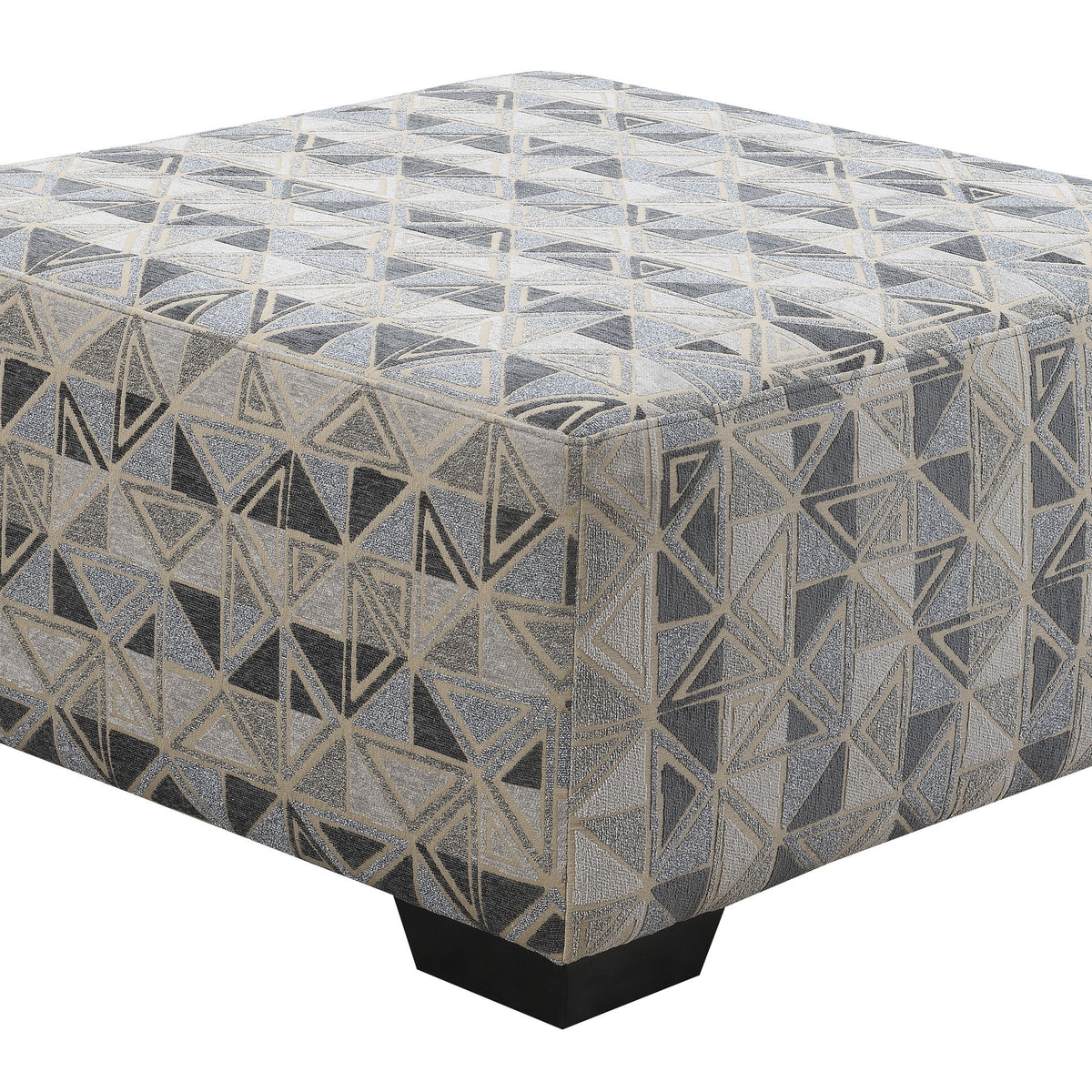 Berlin - Small Square Ottoman With Tailored Top And Block Feet - Gray Herringbone & Sanded Microfiber