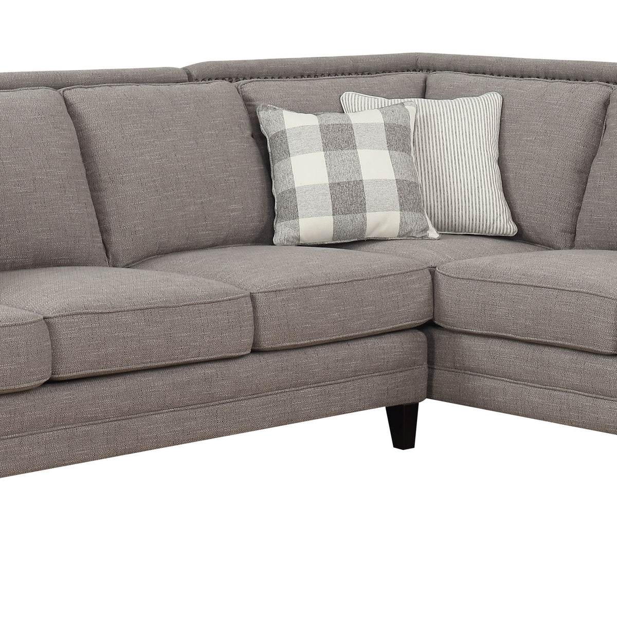 Willow Creek - Sectional With Rolled Arms, Turned Feet, And Nailhead Trim - Pebble Brown