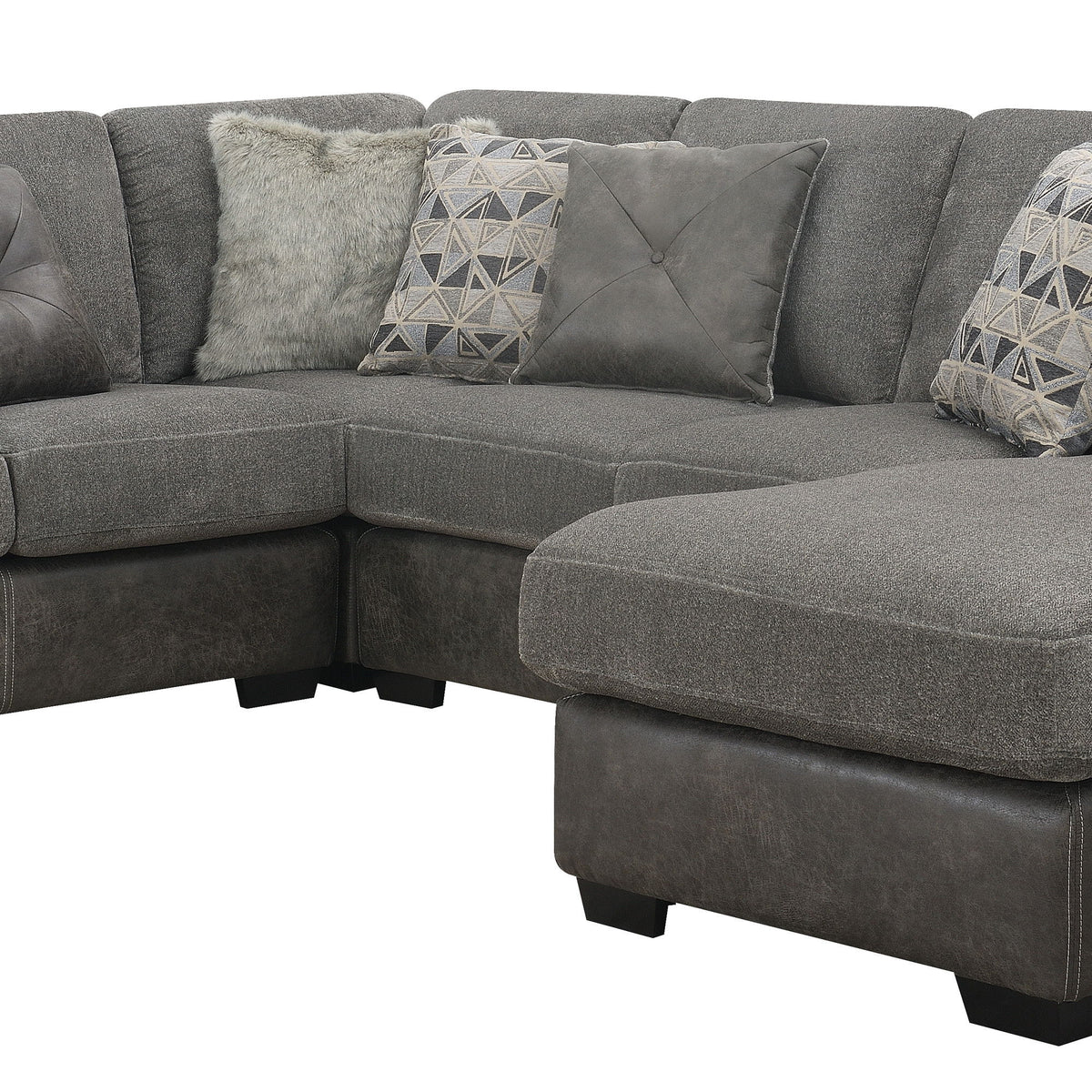 Berlin - Modular 4 Piece Sectional With Cozy Fabrics And Deep Seating - Gray Herringbone & Sanded Microfiber