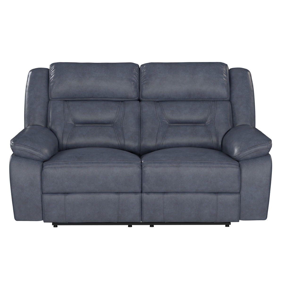 Declan - Reclining Loveseat With Leather Upholstery, Plush Headrest, And Pillow-Top Arms - Blue