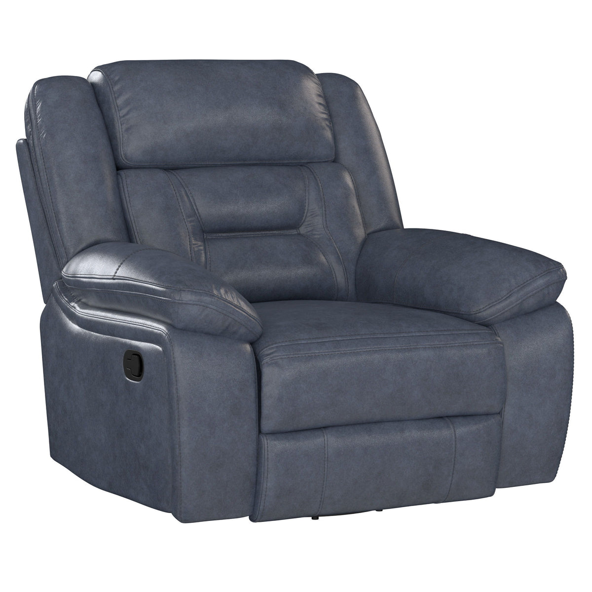 Declan - Swivel Gliding Recliner With Leather Upholstery, Plush Headrest, And Pillow-Top Arms - Naval Blue