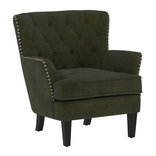 Noelle - Accent Chair With Button Tufting, Silver Nailheads, And Solid Wood Legs - Moss Green