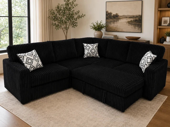 Oversized Corduroy Modular Sectional with Pull-Out Loungers