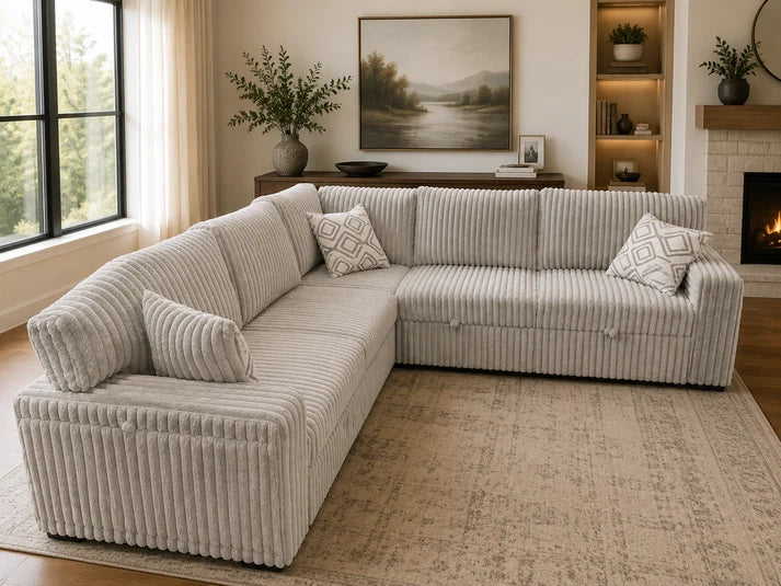 Oversized Corduroy Modular Sectional with Pull-Out Loungers