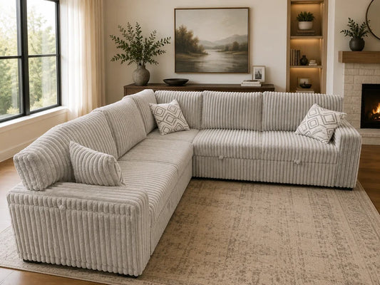 Oversized Corduroy Modular Sectional with Pull-Out Loungers