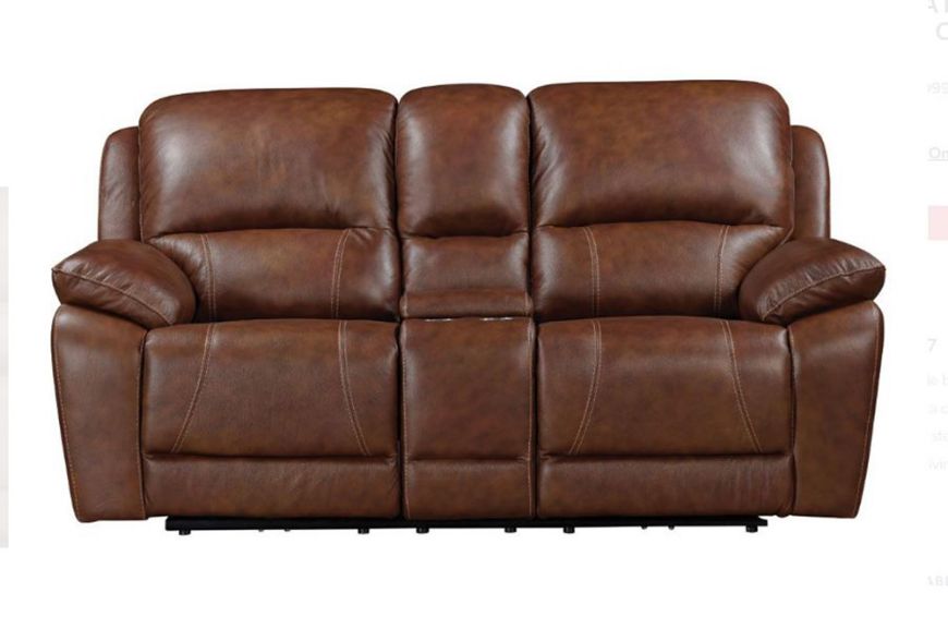 Picture of Saddle Power Leather Reclining Console Loveseat