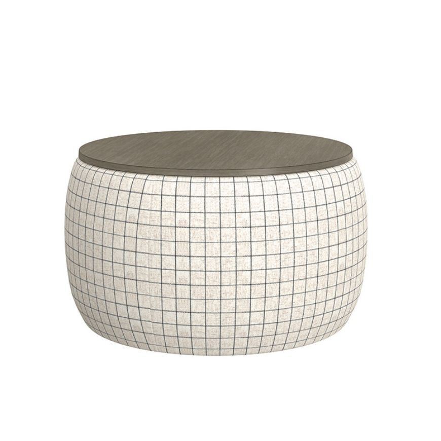 Picture of Cecily Plaid Storage Ottoman with Wood Top