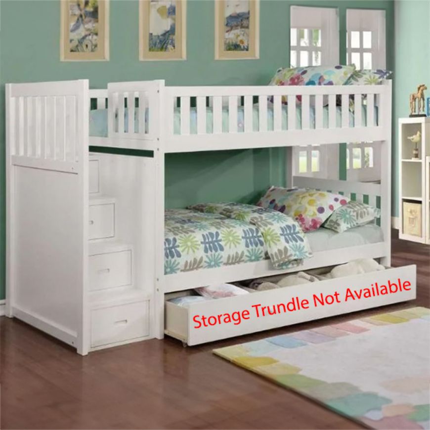 Picture of White Twin Over Twin Bunk Bed with Chest